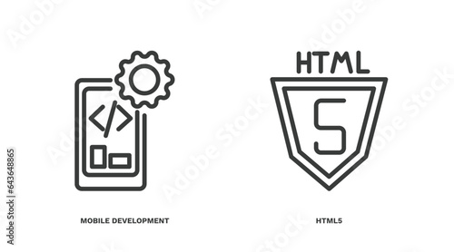 set of information technology thin line icons. information technology outline icons included mobile development, html5 vector.