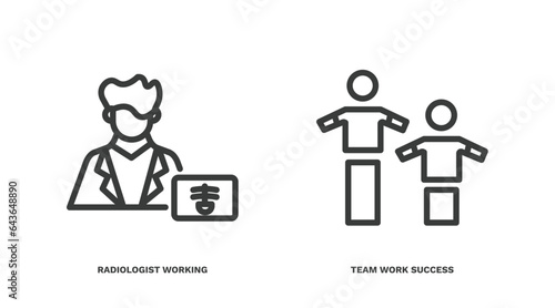 set of people thin line icons. people outline icons included radiologist working, team work success vector.