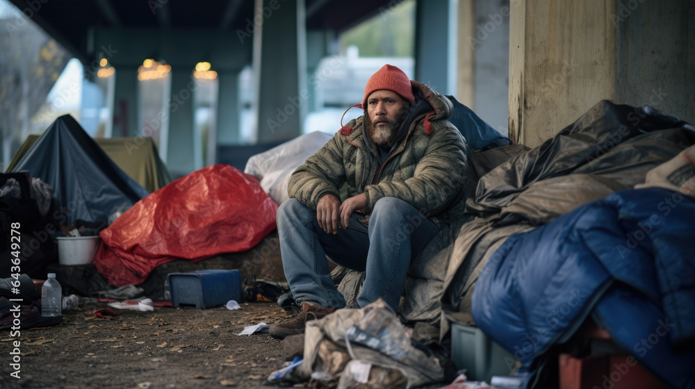 Homeless man on a city street