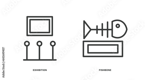 set of museum and exhibition thin line icons. museum and exhibition outline icons included exhibition, fishbone vector.