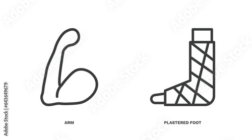 set of medical thin line icons. medical outline icons included arm, plastered foot vector.