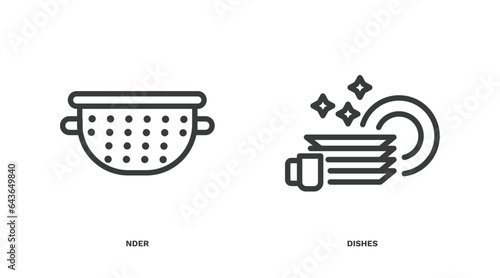 set of kitchen thin line icons. kitchen outline icons included nder, dishes vector.