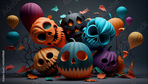 Decoracao de baloes com aboboras feliz dia das bruxas, decorativos para festa de halloween dia dos mortos, Ai generated image photo