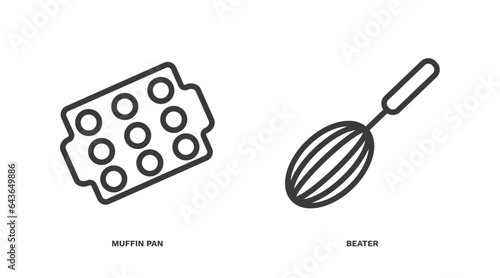 set of kitchen thin line icons. kitchen outline icons included muffin pan, beater vector.