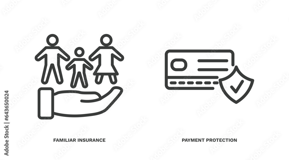 set of insurance and coverage thin line icons. insurance and coverage outline icons included familiar insurance, payment protection vector.