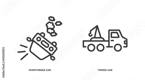 set of insurance and coverage thin line icons. insurance and coverage outline icons included overturned car, towed car vector.