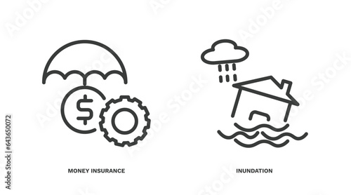 set of insurance and coverage thin line icons. insurance and coverage outline icons included money insurance, inundation vector.