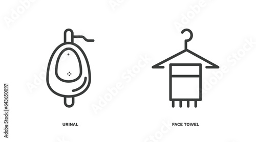 set of hygiene and sanitation thin line icons. hygiene and sanitation outline icons included urinal, face towel vector.