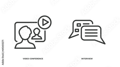set of human resources thin line icons. human resources outline icons included video conference, interview vector.