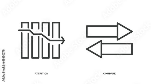 set of human resources thin line icons. human resources outline icons included attrition, compare vector.