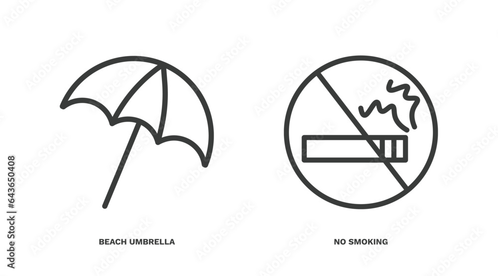 set of hotel and restaurant thin line icons. hotel and restaurant outline icons included beach umbrella, no smoking vector. set of hotel and restaurant thin line icons. hotel and restaurant outline icons included beach umbrella, no smoking vector.