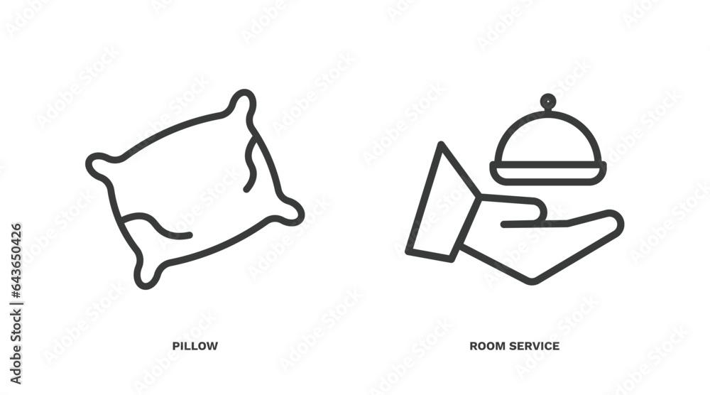set of hotel and restaurant thin line icons. hotel and restaurant outline icons included pillow, room service vector. set of hotel and restaurant thin line icons. hotel and restaurant outline icons included pillow, room service vector.