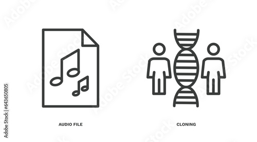 set of automation and high thin line icons. automation and high outline icons included audio file, cloning vector.