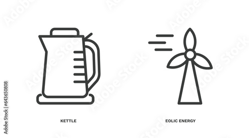 set of automation and high thin line icons. automation and high outline icons included kettle, eolic energy vector.