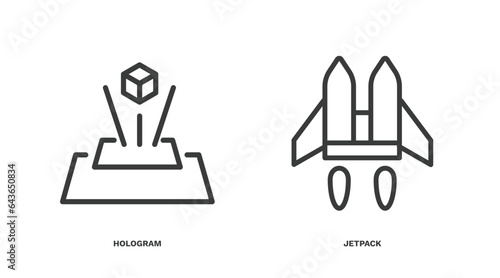 set of automation and high thin line icons. automation and high outline icons included hologram, jetpack vector.