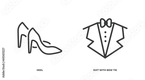 set of fashion and things thin line icons. fashion and things outline icons included heel, suit with bow tie vector.