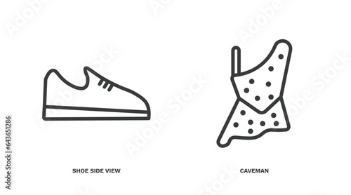 set of fashion and things thin line icons. fashion and things outline icons included shoe side view, caveman vector.
