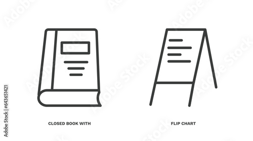 set of education thin line icons. education outline icons included closed book with marker, flip chart vector.