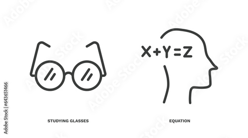 set of education thin line icons. education outline icons included studying glasses, equation vector.