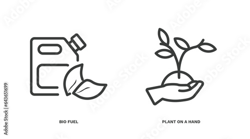 set of ecology thin line icons. ecology outline icons included bio fuel, plant on a hand vector.