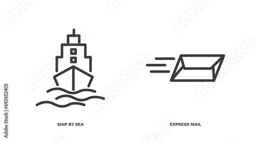set of delivery and logistics thin line icons. delivery and logistics outline icons included ship by sea, express mail vector.