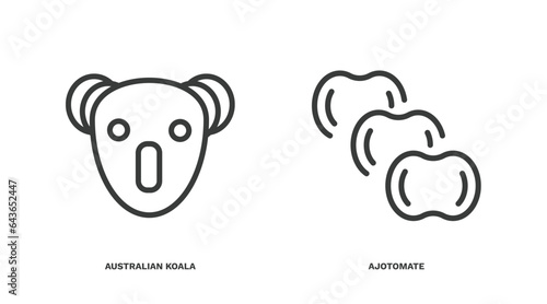 set of culture and civilization thin line icons. culture and civilization outline icons included australian koala, ajotomate vector.