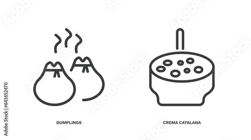 set of culture and civilization thin line icons. culture and civilization outline icons included dumplings, crema catalana vector.