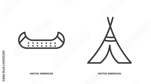 set of culture and civilization thin line icons. culture and civilization outline icons included native american canoe, native american wigwam vector.