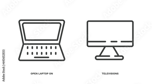 set of computer and tech thin line icons. computer and tech outline icons included open laptop on, televisions vector.