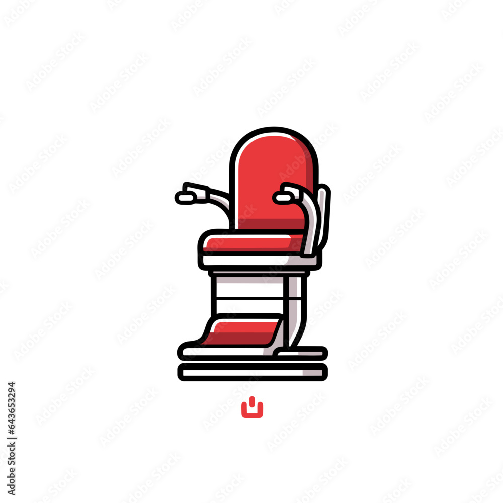 Stairlift vector icon in minimalistic, black and red line work, japan