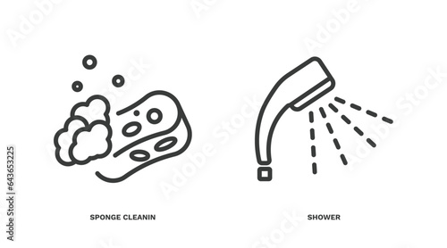set of cleaning thin line icons. cleaning outline icons included sponge cleanin, shower vector.