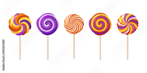 Colorful lollipop isolated on white background. A set of caramel candies on a stick. Vector illustration.