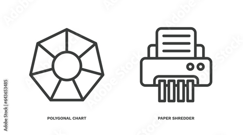 set of business and analytics thin line icons. business and analytics outline icons included polygonal chart, paper shredder vector.