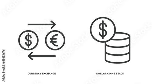 set of business thin line icons. business outline icons included currency exchange, dollar coins stack vector.