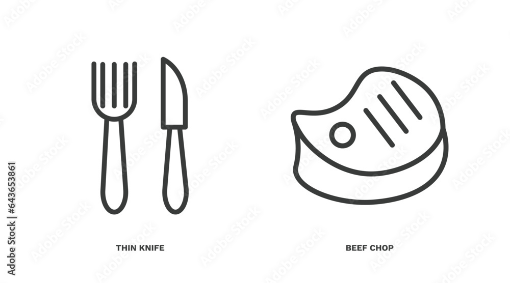set of restaurant thin line icons. restaurant outline icons included thin knife, beef chop vector. set of restaurant thin line icons. restaurant outline icons included thin knife, beef chop vector.