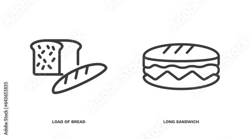 set of restaurant thin line icons. restaurant outline icons included load of bread, long sandwich vector.