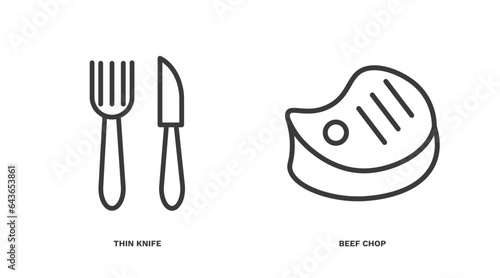 set of restaurant thin line icons. restaurant outline icons included thin knife, beef chop vector.