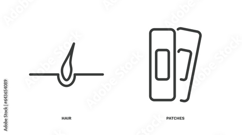 set of beauty and elegance thin line icons. beauty and elegance outline icons included hair, patches vector.