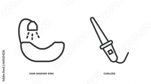 set of beauty and elegance thin line icons. beauty and elegance outline icons included hair washer sink, curlers vector.