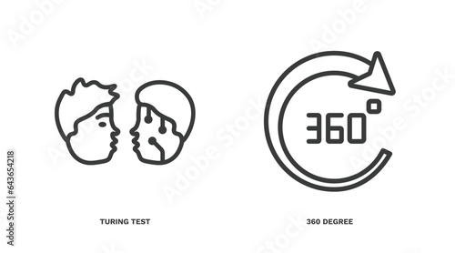 set of artificial intellegence thin line icons. artificial intellegence outline icons included turing test, 360 degree vector.