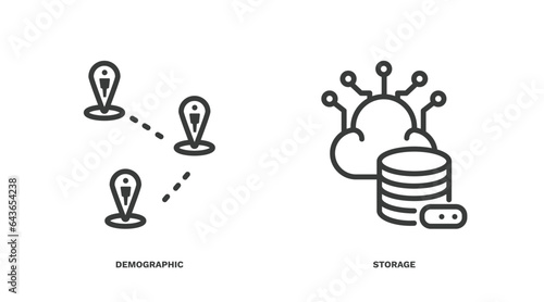 set of artificial intellegence thin line icons. artificial intellegence outline icons included demographic, storage vector.