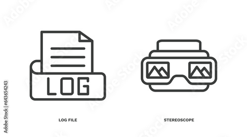 set of artificial intellegence thin line icons. artificial intellegence outline icons included log file, stereoscope vector.