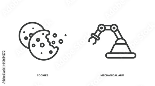 set of artificial intellegence thin line icons. artificial intellegence outline icons included cookies, mechanical arm vector.