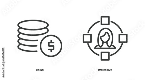 set of ai and future technology thin line icons. ai and future technology outline icons included coins, immersive vector.