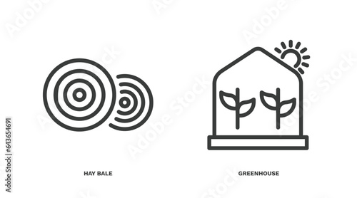 set of agriculture and farm thin line icons. agriculture and farm outline icons included hay bale, greenhouse vector.