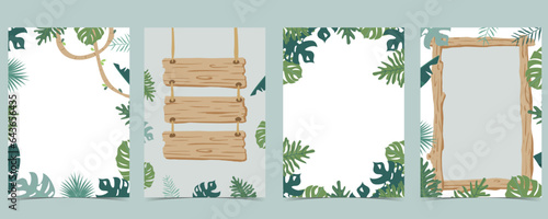 Wood frame collection of safari background.Editable vector illustration for birthday invitation,postcard