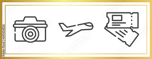 airport outline icons set. linear icons sheet included digital camera, aviation, airplane flight ticket vector.