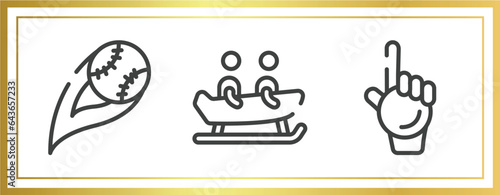 hockey outline icons set. linear icons sheet included strike, bobsledding, foam hand vector.