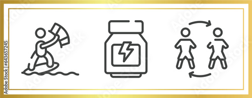 soccer outline icons set. linear icons sheet included kitesurfing, whey protein, substitute vector.