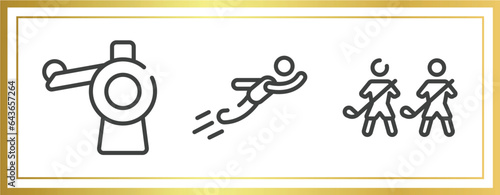 hockey outline icons set. linear icons sheet included pitching hine, free flying, home team vector.